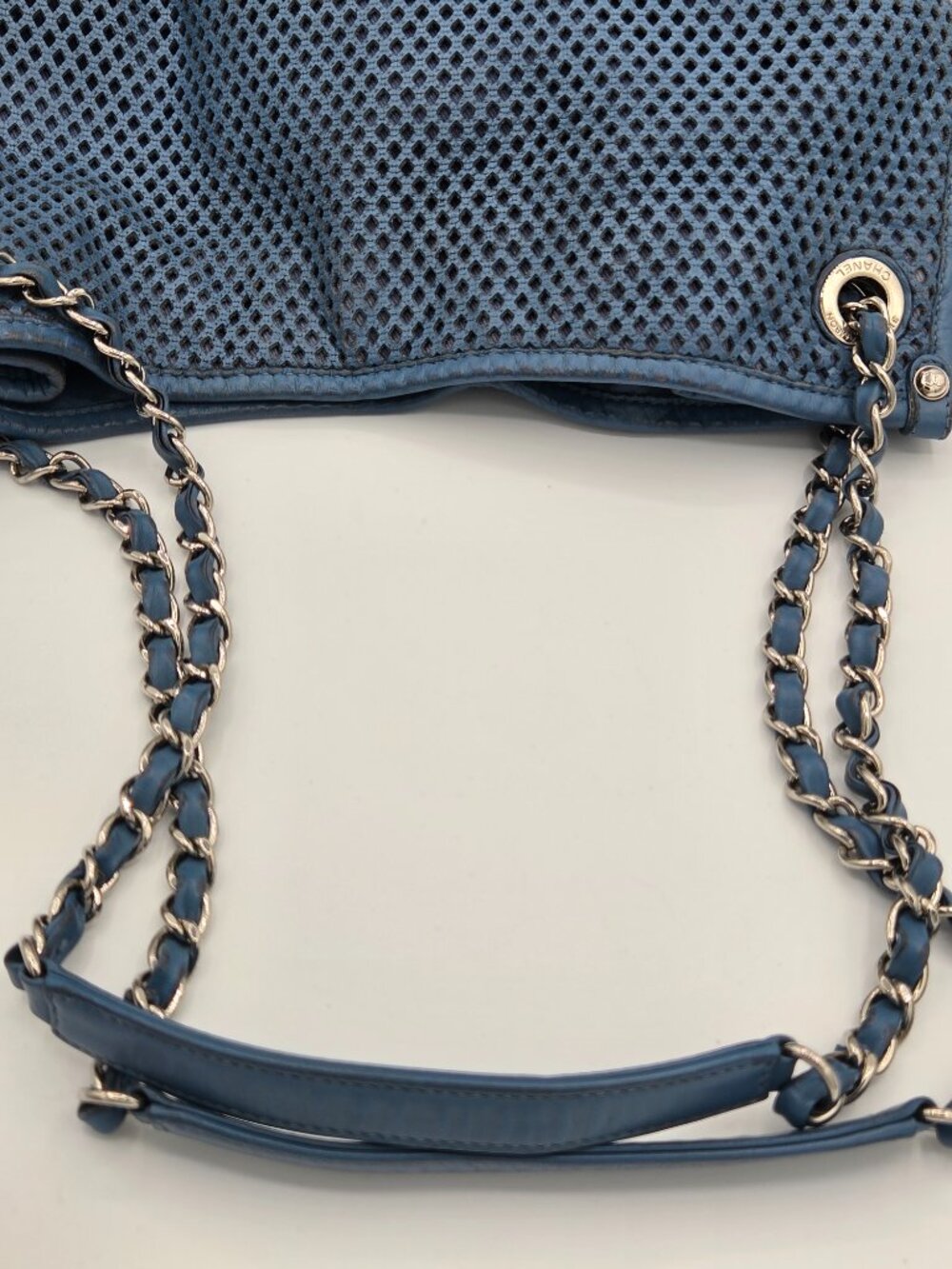 Chanel Up In The Air Perforated Leather Tote โ Blue | Silver Hardware - Picture 15 of 16